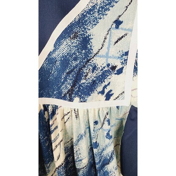 VTG 80s Good Times Hawaii MuuMuu Caftan Maxi Dress Blue White Abstract Large NOS - Picture 9 of 11